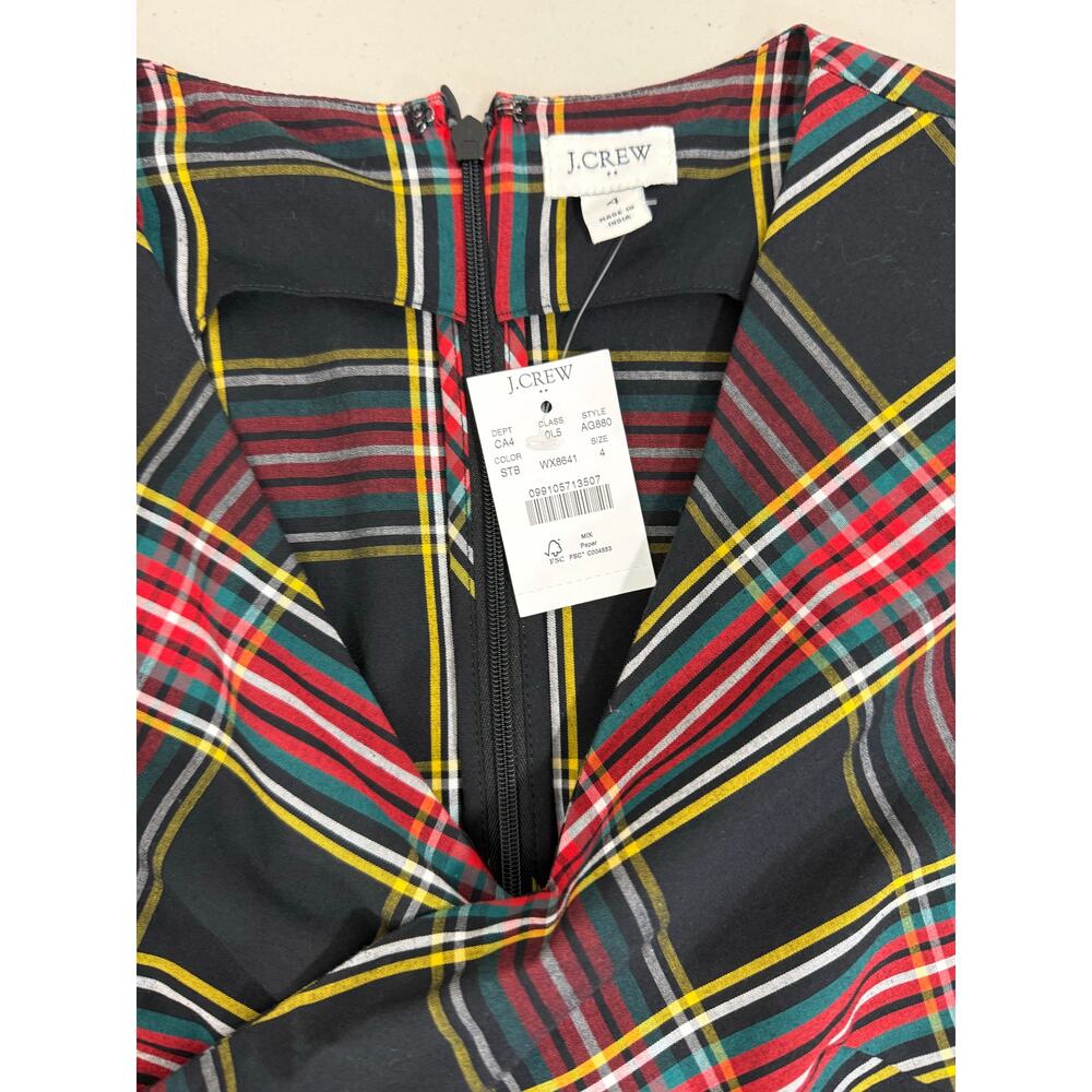 NWT J.Crew Stewart Tartan Plaid V-Neck Wrap Dress Black Sz 4 Fit & Flare Holiday - Picture 8 of 10